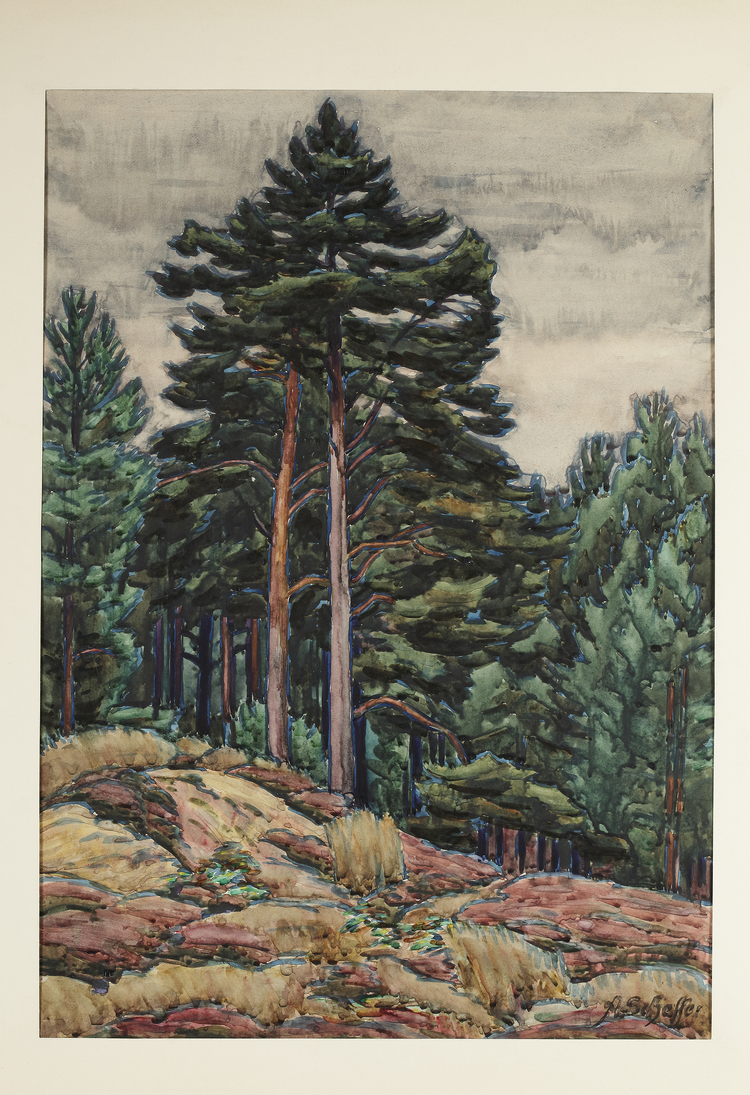A. SCHEFFER, FOREST LANDSCAPE WATERCOLOR PAINTING