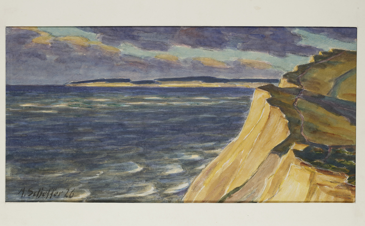 DRAMATIC CLIFFS AT DUSK, A. SCHEFFER 1926