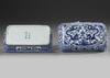 A CHINESE BLUE AND WHITE RECTANGULAR DRAGON BOX AND COVER, QING DYNASTY (1644–1911)