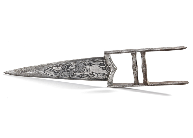 AN INDIAN SILVER PLATED (KATAR) DAGGER, 19TH CENTURY