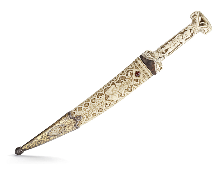 A MUGHAL BONE-HILTED DAGGER (KANJAR) WITH SHEATH, LATE 17TH CENTURY