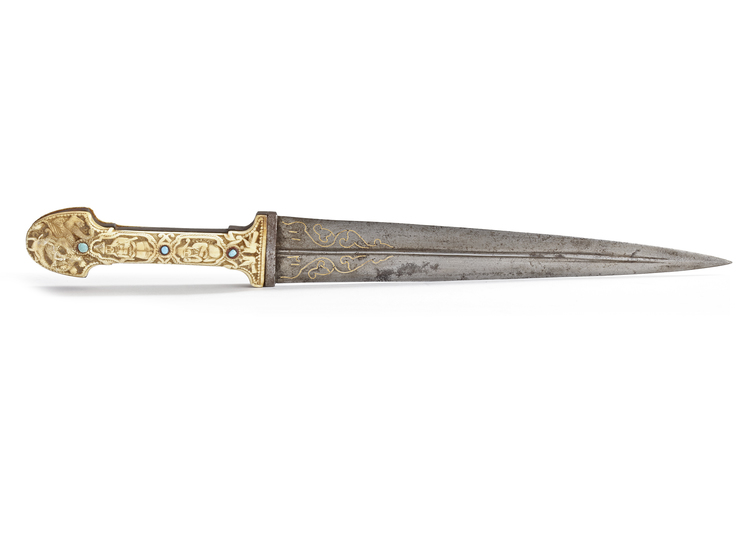 A LATE SAFAVID BONE-HILTED DAGGER (KANJER), PERSIA, DATED 1121 AH/ 1709 AD