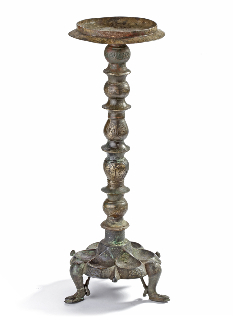 A KHORASAN BRONZE LAMP STAND, PERSIA, 12TH-13TH CENTURY