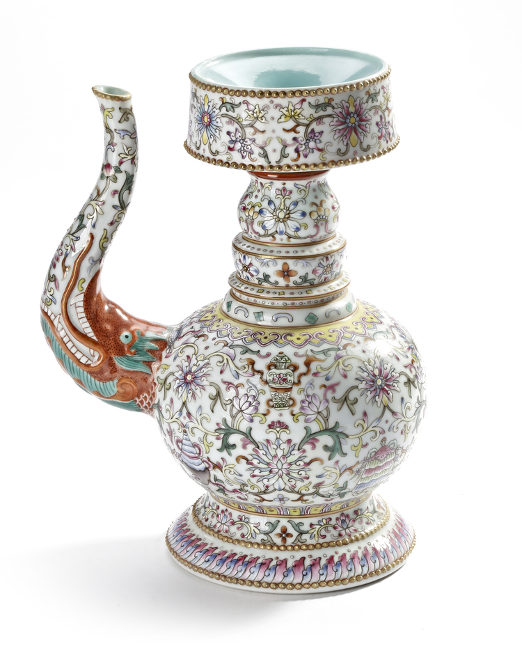 A CHINESE FAMILLE ROSE TIBETAN-STYLE ( PENBA HU) EWER