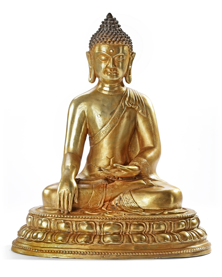 A GILT-BRONZE SEATED BUDDHA, 20TH CENTURY