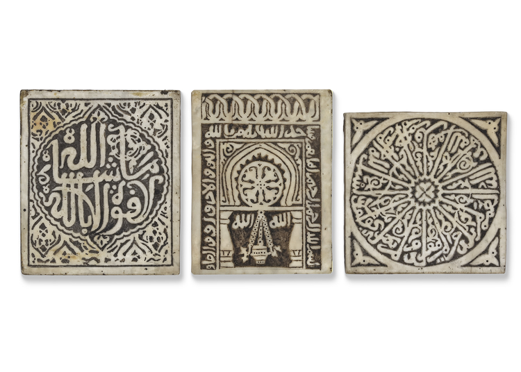 THREE OF INTRICATELY ENGRAVED STONE TILES, MOROCCO, 19TH-20TH CENTURY