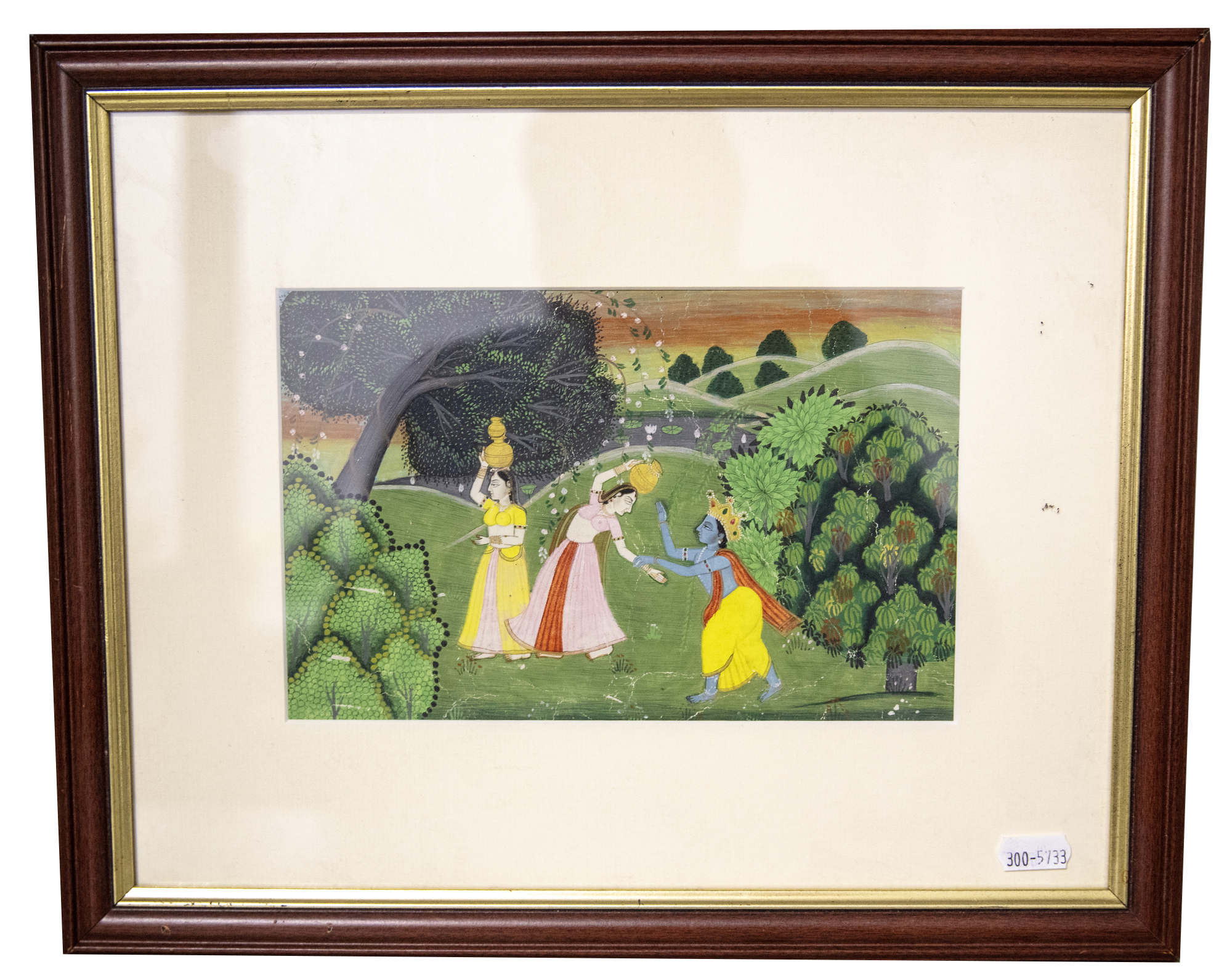 Original Framed Indian Watercolour Of Krishna And Radha - 19thC