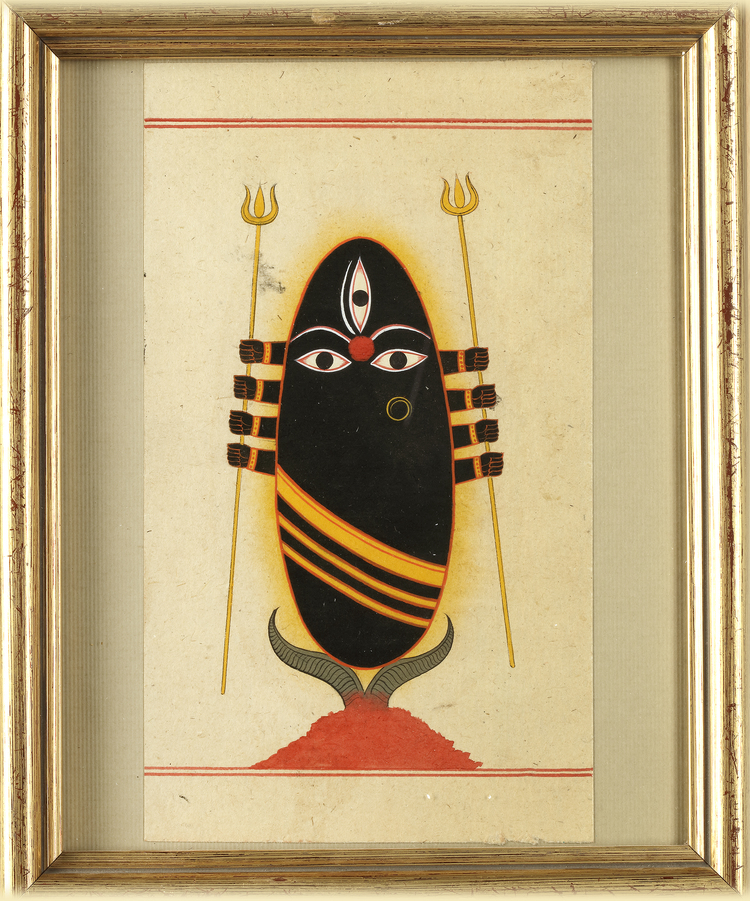INDIAN TANTRIC PAINTING OF SHIVA LINGAM WITH TRISHULA EMBLEMS