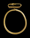A 14 CARAT GOLD NECKLACE AND BRACELET, GREEK KEY DECORATED