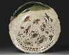 THREE LARGE JAPANESE ORIBE CERAMIC CHARGERS, LATE 19TH–EARLY 20TH CENTURY