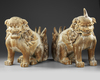 A PAIR OF JAPANESE WOODEN KOMAINU GUARDIAN DOGS, EDO PERIOD (1615–1868)