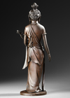 A LARGE JAPANESE BRONZE KANNON FIGURE WITH LOTUS, 20TH CENTURY