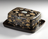A JAPANESE LACQUERED BOX AND TRAY WITH MOTHER-OF-PEARL INLAY, 20TH CENTURY