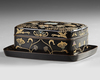 A JAPANESE LACQUERED BOX AND TRAY WITH MOTHER-OF-PEARL INLAY, 20TH CENTURY