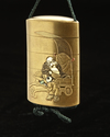 SAITO, GOLD LACQUER INRO WITH HOTEI AND SHISHIMAI, JAPAN, LATE 19TH CENTURY
