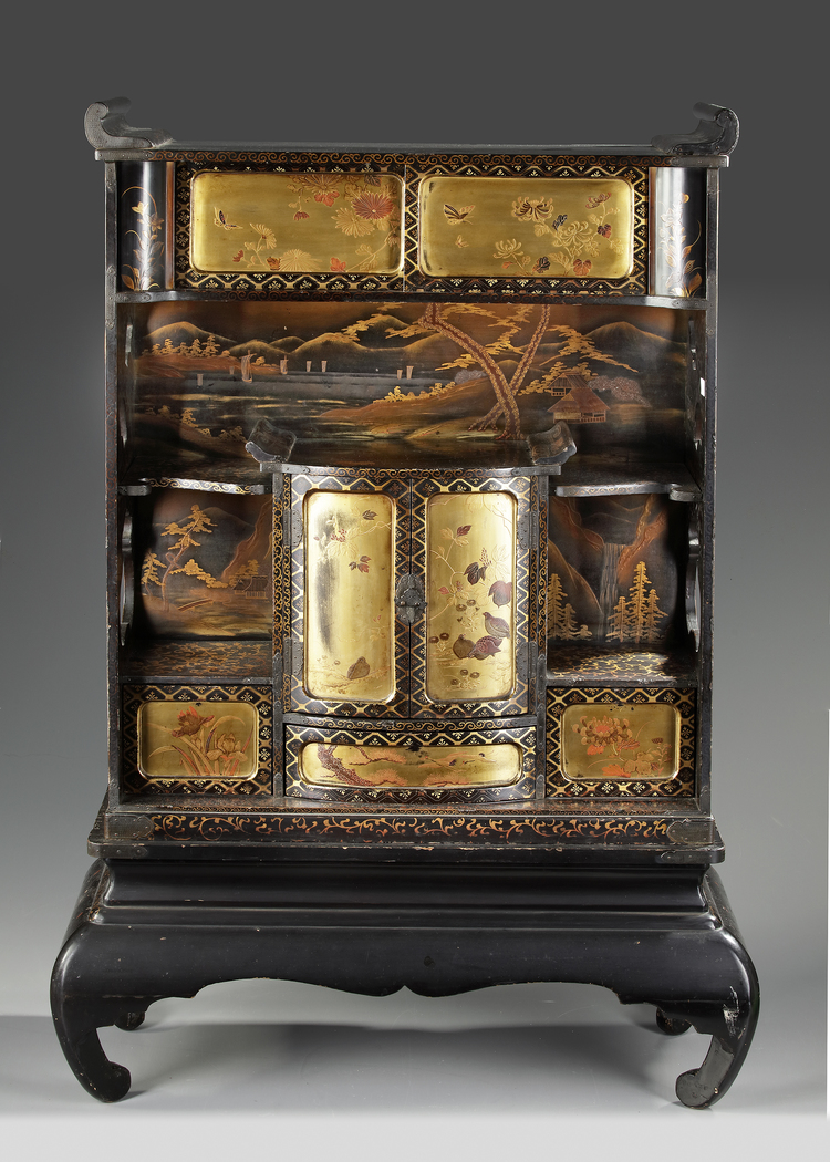 A JAPANESE LACQUERED KAZARI DANSU DISPLAY CABINET, LATE EDO PERIOD