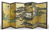A JAPANESE SIX-PANEL BYOBU WITH CRANES AND PINE, MOMOYAMA, EARLY EDO, LATE 16TH–EARLY 17TH CENTURY