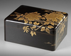 A JAPANESE LACQUER BOX AND COVER WITH HIGH RELIEF GOLD LACQUERED WITH BOTAN FLOWERS, 19TH CENTURY