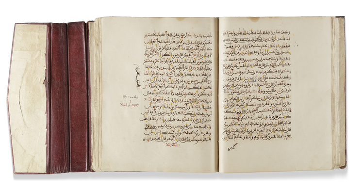 AN ILLUMINATED QURAN WRITTEN IN MAGHRIBI SCRIPT, NORTH AFRICA PROBABLY MOROCCO, 19TH CENTURY
