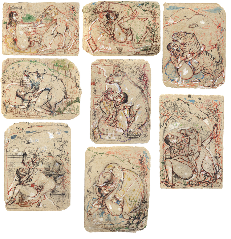 A GROUP OF EIGHT EROTIC DRAWINGS INDIA, KOTA, CIRCA 19TH CENTURY