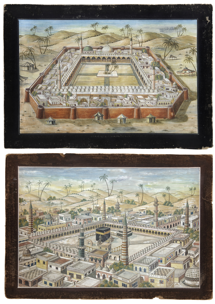TWO PANORAMIC VIEWS OF MECCA AND MEDINA, INDIA, 19TH CENTURY
