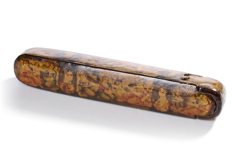 A QAJAR LACQUERED PAPIER-MACHÉ PEN CASE (QALAMDAN), 19TH CENTURY