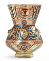 A LARGE ISLAMIC GILT AND ENAMELED GLASS MOSQUE LAMP, 19TH CENTURY