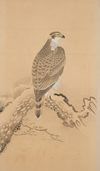 A LARGE JAPANESE SIX-PANEL SCREEN WITH HAWKS, LATE EDO PERIOD (FIRST HALF 19TH CENTURY)