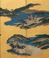 A JAPANESE MID-SIZE SIX -PANEL BYÔBU, PAINTING ON GOLDLEAF, MEIJI PERIOD (1868-1912)