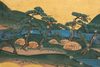 A JAPANESE MID-SIZE SIX -PANEL BYÔBU, PAINTING ON GOLDLEAF, MEIJI PERIOD (1868-1912)