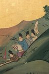A JAPANESE MID-SIZE SIX -PANEL BYÔBU, PAINTING ON GOLDLEAF, MEIJI PERIOD (1868-1912)
