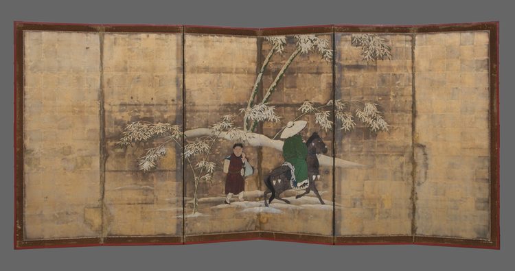A TALL JAPANESE SCREEN DEPICTING A WINTER SCENE, LATE EDO PERIOD (FIRST HALF 19TH CENTURY)