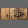 A JAPANESE SCREEN ON OXIDIZED SILVER LEAF PRESENTING A SPRING SCENE, LATE EDO PERIOD (FIRST HALF 19TH CENTURY)