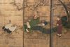 A JAPANESE SCREEN ON OXIDIZED SILVER LEAF PRESENTING A SPRING SCENE, LATE EDO PERIOD (FIRST HALF 19TH CENTURY)