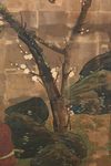 A JAPANESE SCREEN ON OXIDIZED SILVER LEAF PRESENTING A SPRING SCENE, LATE EDO PERIOD (FIRST HALF 19TH CENTURY)