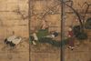 A JAPANESE SCREEN ON OXIDIZED SILVER LEAF PRESENTING A SPRING SCENE, LATE EDO PERIOD (FIRST HALF 19TH CENTURY)