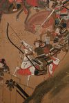 A MID SIZE JAPANESE SCREEN DEPICTING A SAMURAI BATTLE,  EDO PERIOD, 18TH CENTURY