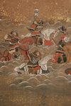 A MID SIZE JAPANESE SCREEN DEPICTING A SAMURAI BATTLE,  EDO PERIOD, 18TH CENTURY
