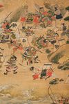 A MID SIZE JAPANESE SCREEN DEPICTING A SAMURAI BATTLE, EDO PERIOD, 18TH CENTURY