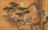 A MID SIZE JAPANESE SCREEN DEPICTING A SAMURAI BATTLE, EDO PERIOD, 18TH CENTURY