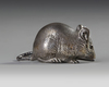 MINIATURE OKIMONO OF A SILVER MOUSE — IN ORIGINAL BOX WITH MAKER’S LEAFLET, 20TH CENTURY
