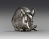 MINIATURE OKIMONO OF A SILVER MOUSE — IN ORIGINAL BOX WITH MAKER’S LEAFLET, 20TH CENTURY