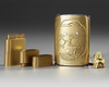 A JAPANESE SHIBAYAMA INLAY INRO WITH NETSUKE IN WOODEN BOX, MEIJI PERIOD (1868-1912)