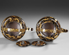 A PAIR OF LUXURIOUS JAPANESE LACQUERED SAKE PITCHERS (CHOCHIN) WITH EXQUISITE GOLD FLORAL DESIGN AND ORIGINAL WOODEN BOX,MEIJI PERIOD,1868-1912