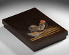 EXQUISITE JAPANESE SUZURIBAKO CALLIGRAPHY BOX WITH MASTERFUL HIGH-RELIEF LACQUER DESIGN, MEIJI PERIOD,1868-1912