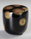 A JAPANESE NATSUME TEA CADDY WITH GOLDLEAF FLORAL LACQUER AND SILVER LEAF INTERIOR — IN SIGNED WOODEN TRANSPORT BOX, 20TH CENTURY