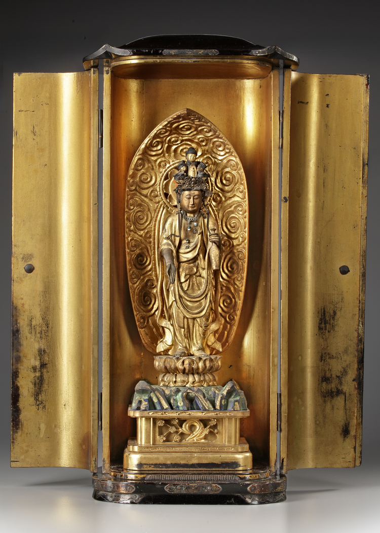 ELEVEN-HEADED KANNON STATUE IN ORIGINAL ZUSHI SHRINE – FROM ISHIYAMA-DERA TEMPLE,EDO PERIOD (1615–1868)