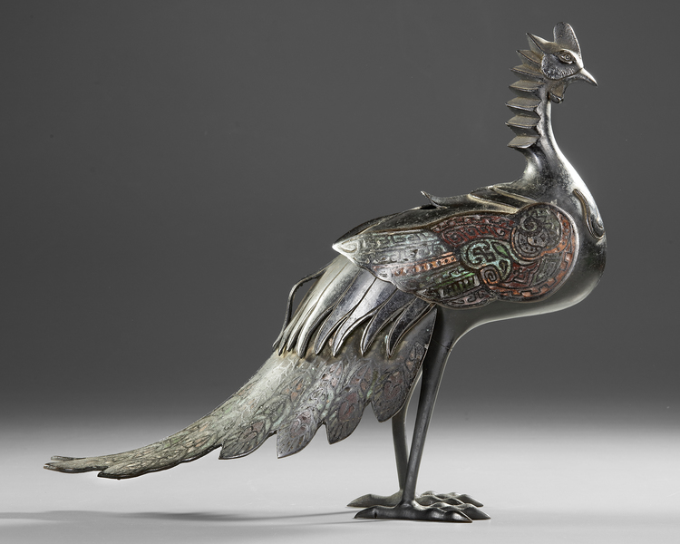A JAPANESE BRONZE PHOENIX KORO WITH CLOISONNÉ INLAY, 18TH CENTURY