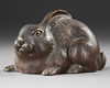 A JAPANESE BIZEN CERAMIC HARE FIGURE, 20 CENTURY