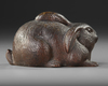 A JAPANESE BIZEN CERAMIC HARE FIGURE, 20 CENTURY